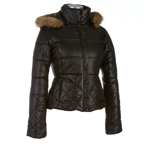 Maralyn & Me Black Puffer Jacket w/Faux-Fur Hood - Picture 1 of 2